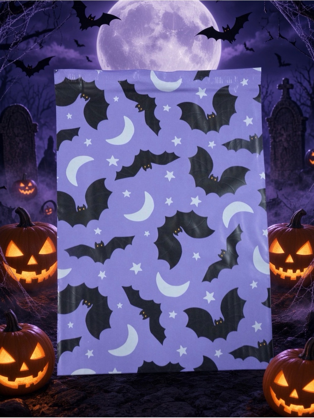 (10) 10x13 Halloween Spooky Bat & Moon Poly Mailers